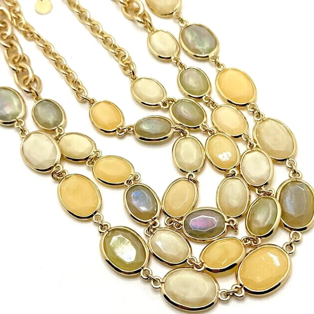 TALBOTS Multi Strand Statement Necklace Cream Beige Yellow Gold Tone 17-20